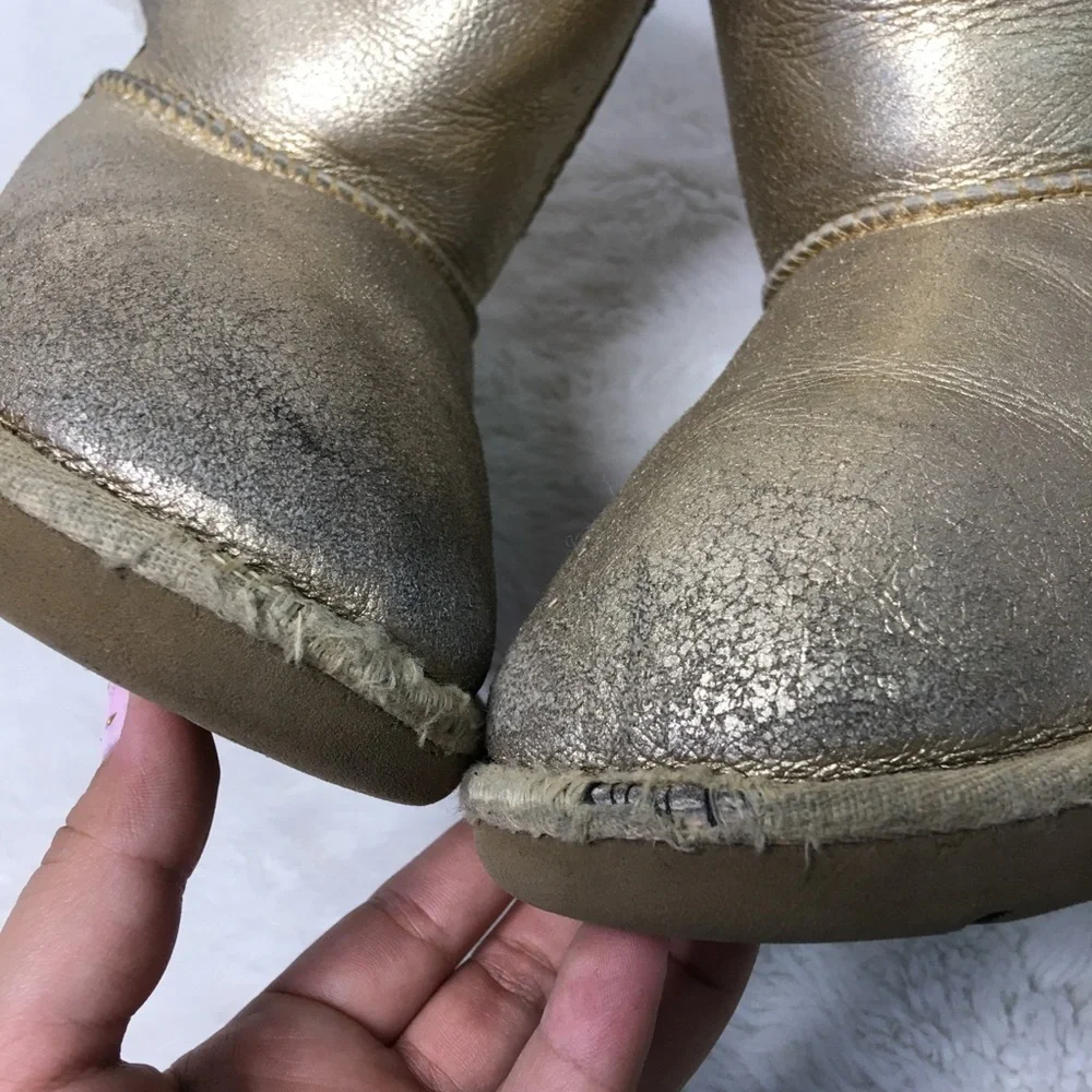 UGG Girl One Button Gold Boots Size 2